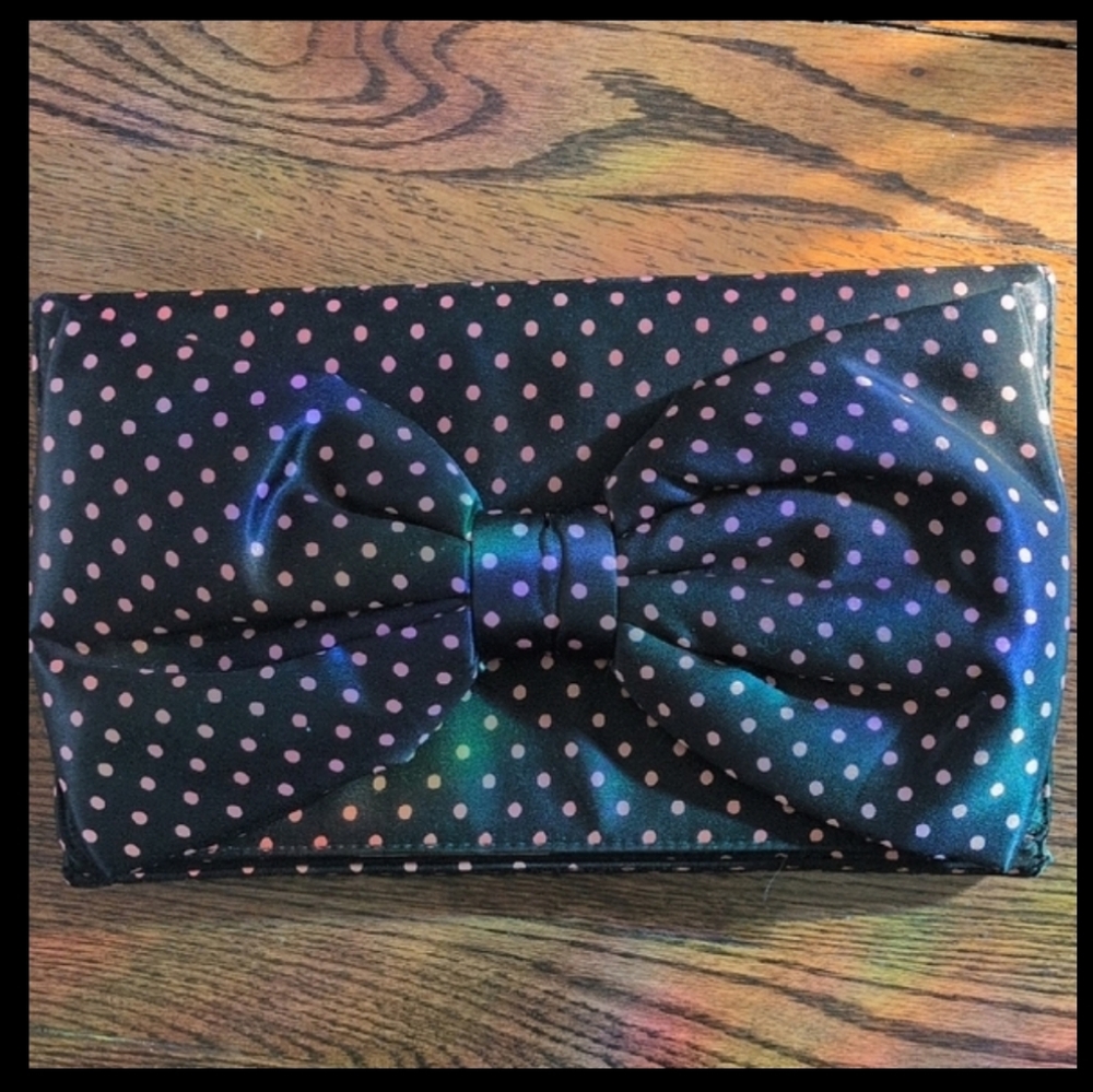 Betsey Johnson Satin Purse Pink and Black Giant Bow Wristlet